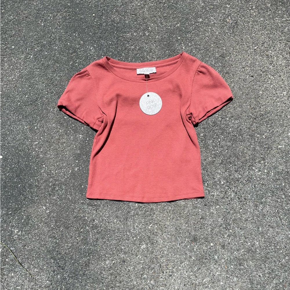 salmon pink rose baby tee w/ scrunches sleeves